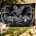 Gothic Skeleton Tapestry Wall Hanging Halloween Spooky Dark Academia Macabre Raven Skull Polyester Backdrop Decoration