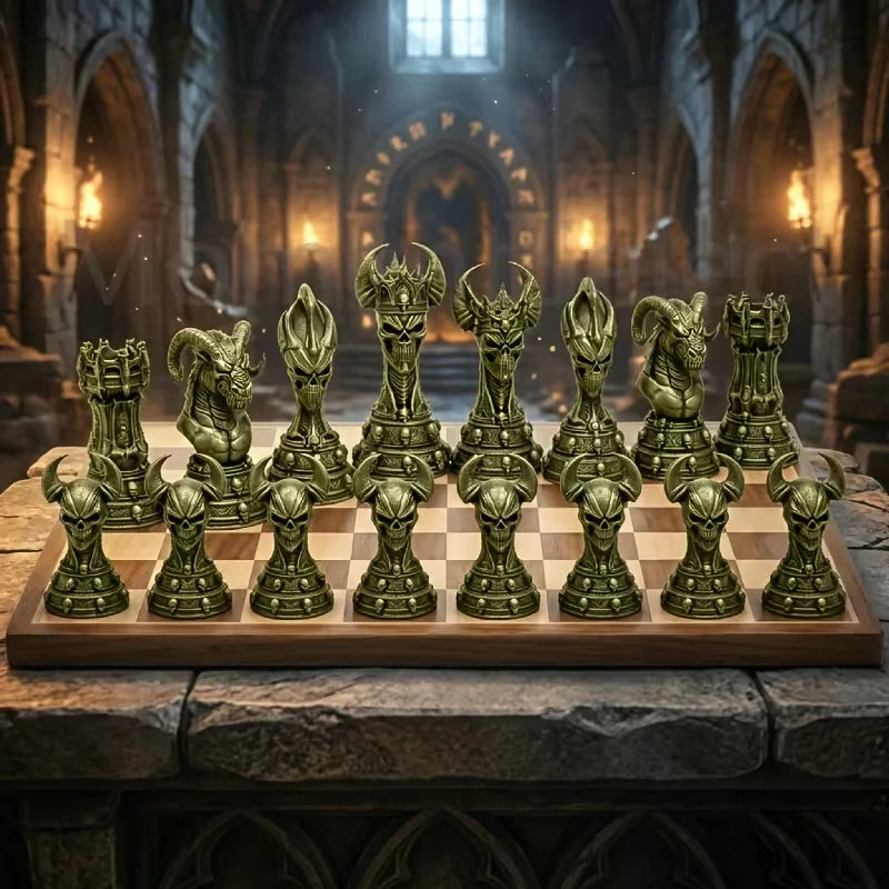 16 Pcs Gothic Demon-Themed Chess Set with Demonic Sculpted Pieces Desktop Decorative Ornaments