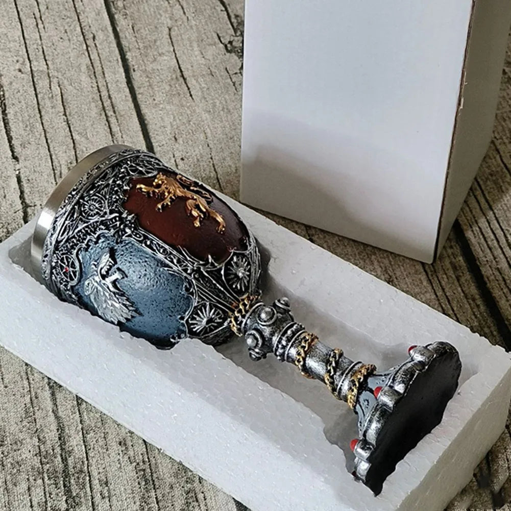 VOFUN-Medieval Knight Badge Beer Mug Stainless Steel Resin Viking Red Wine Glass Medieval Wine Glass Utensils Tea Set Stemware