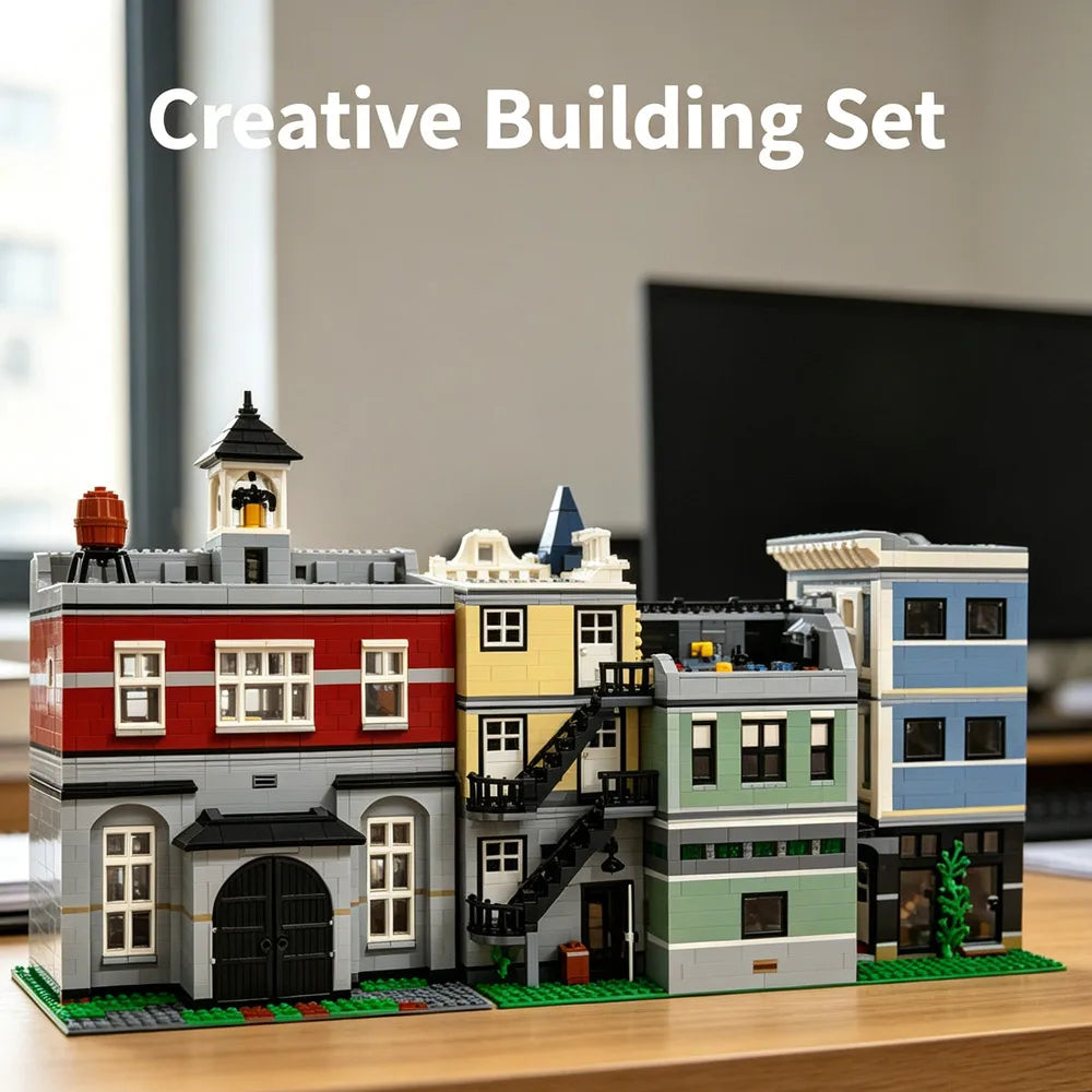 Large Classical Architecture Collection Building Blocks Set City Street Model Bricks Bank Assembly Square Fire Brigade Grand Emporium Combination Design Difficult Assembly Bricks Home Decoration For Adult Collectors