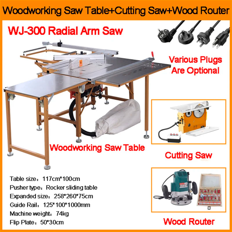 2025 Woodworking Saw Table Folding Woodworking Workbench Sliding Table Saw Precision Dust-free Wood Manual Cutting Machine