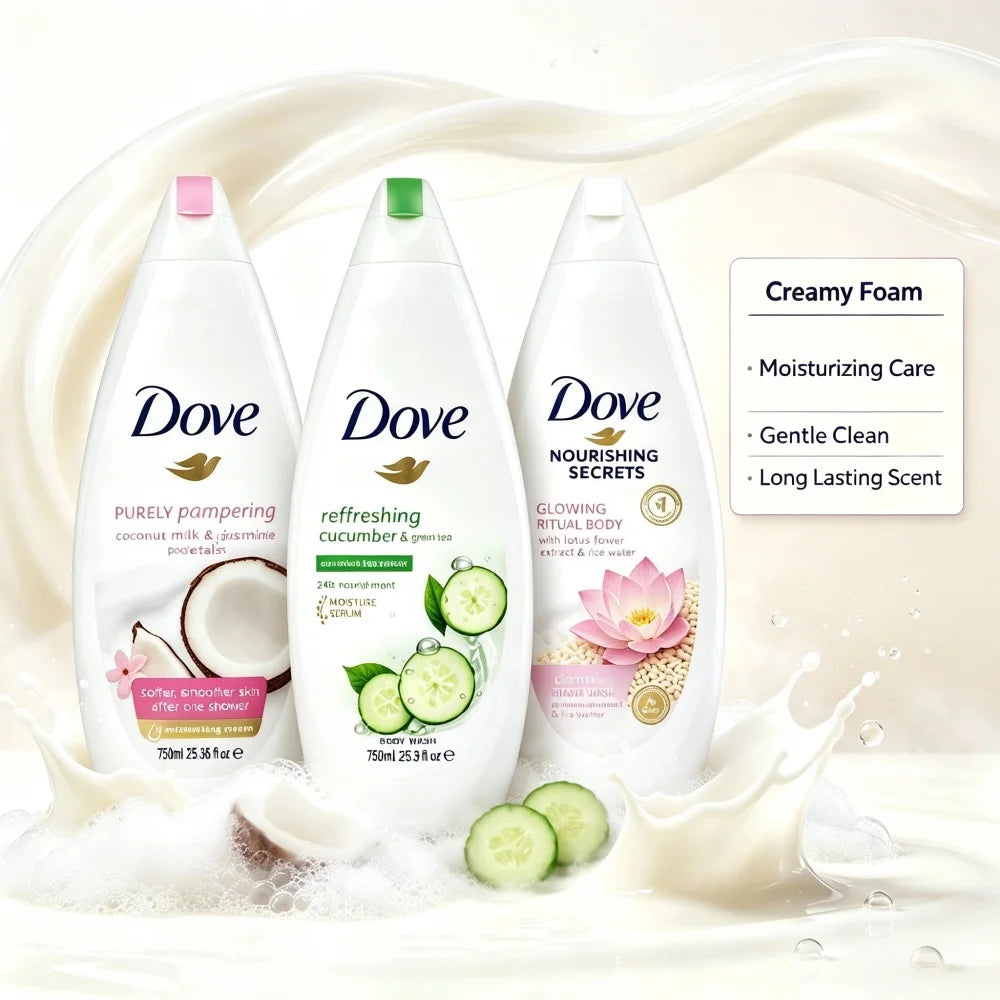 Dove Nourishing Secret Shower Gel ideal for dry skin gently cleanses and delivers 24-hour moisturizing to prevent skin dryness