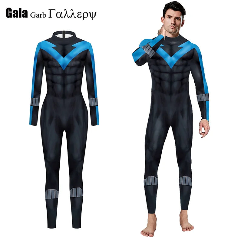 Superhero Nightwing Men Cosplay Zentai Bodysuit Dick Jumpsuit Costume Halloween Party Cosplay Catsuit Spandex Long Sleeves New