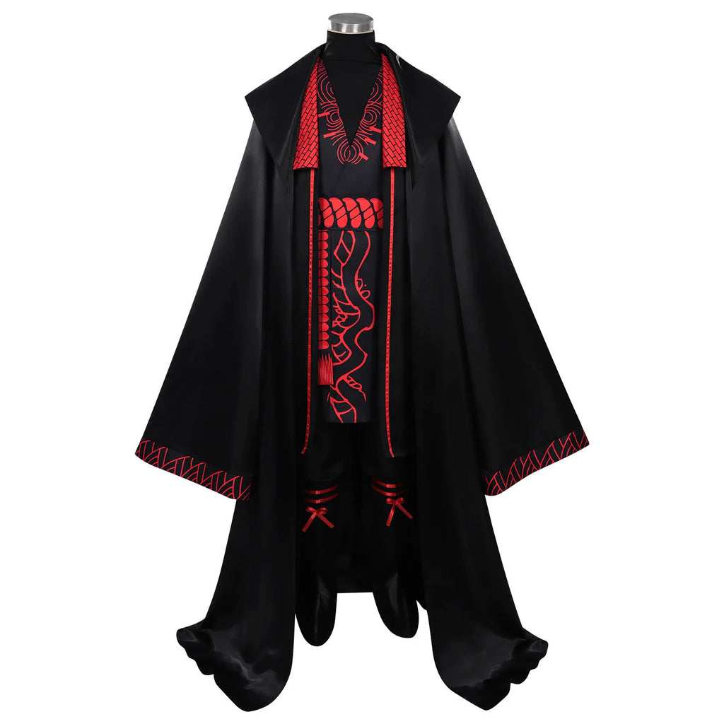 Anime Game Limbus Company Jia Qiu Cosplay Costume wig Black Hanfu Cape Coat Pants Set Men Women Halloween Party Performance suit