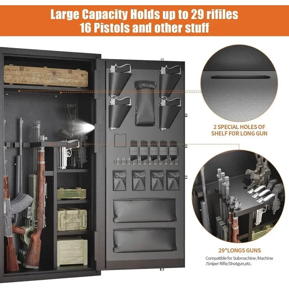 30-40 Capacity Gun Safe with Removable Shelves, Silent Operation, LED Lighting, and Key Lock