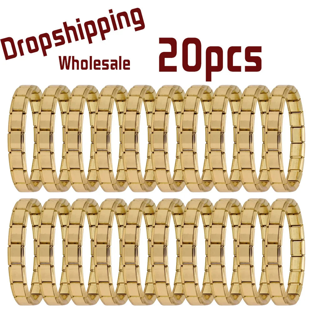 Wholesale 20pcs 9mm Italian Charm Bracelet Base Stainless Steel Shiny Plain Blank Composable Modular Starter Links Bulk Lot Pac