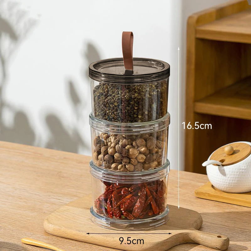 Kitchen 1/2/3 Layers Seasoning Jar Spices Storage Box Clear PP Material Sealed Food Container with Lid Cabinet Organizer