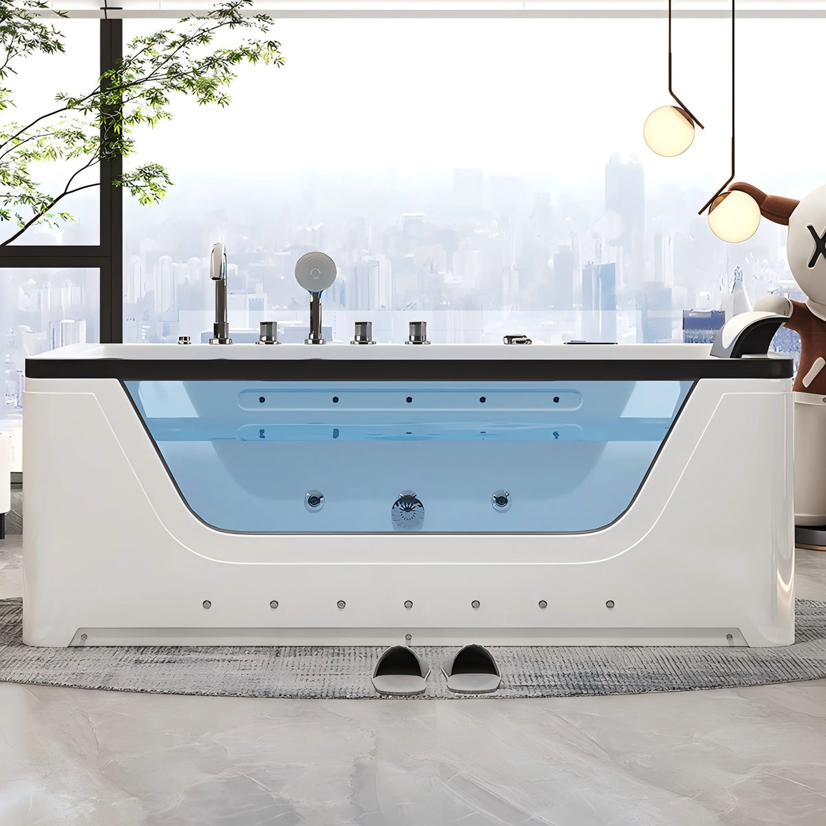 2 Person Acrylic Jacuzzi Hot Tub with Waterfall Whirlpool Massage - Intelligent Heating System, Large Spa Pool for Home Bathroom