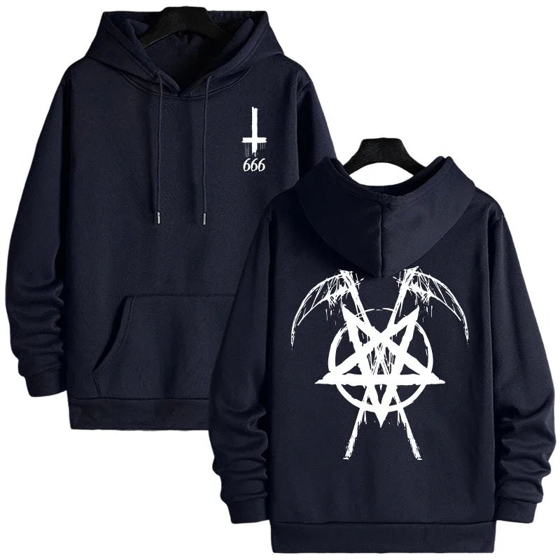 2025 Trendy Mens Hooded Sweatshirts Satan Pentagram Print Autumn Winter Casual Sportswear Urban Fashion Hoodies Male Top Outwear