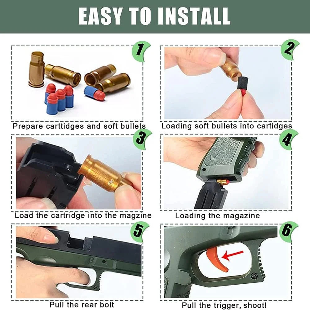 Pistol Toy Gun,Foam Blaster,Shooting With EVA Soft Foam Bullets,Is A Toy To Exercise Physical Coordination,Fun Outdoor Activity