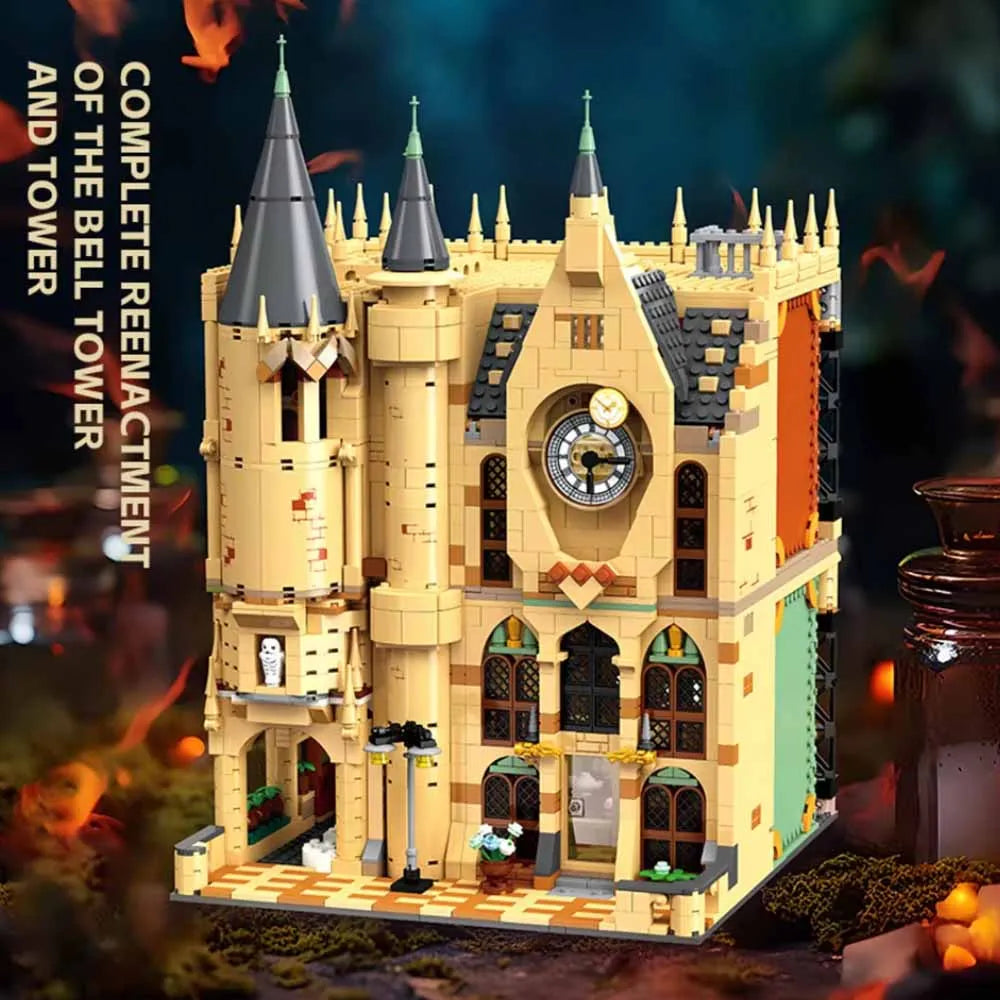 Magic Academy Castle Clock Tower Building Blocks Model Creative Wizard School Assembly Toy, Desktop Decoration Gift for Adults