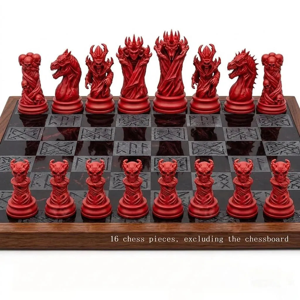 16 Pcs Gothic Vampire Demon Skull Chess Pieces, Dark Devil Sculpted Chessman, Medieval Undead Skeleton Themed Tabletop Ornament