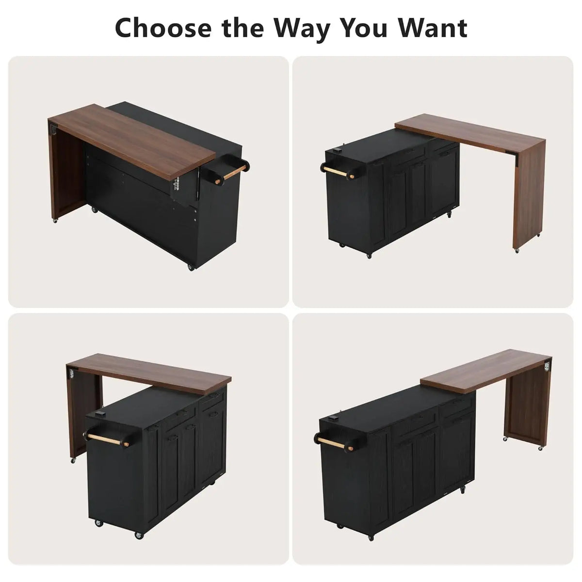 102.3'' Kitchen Island with Extendable Dining Table for 2-4, Rolling Kitchen Island with Trash Can Storage,, Customized