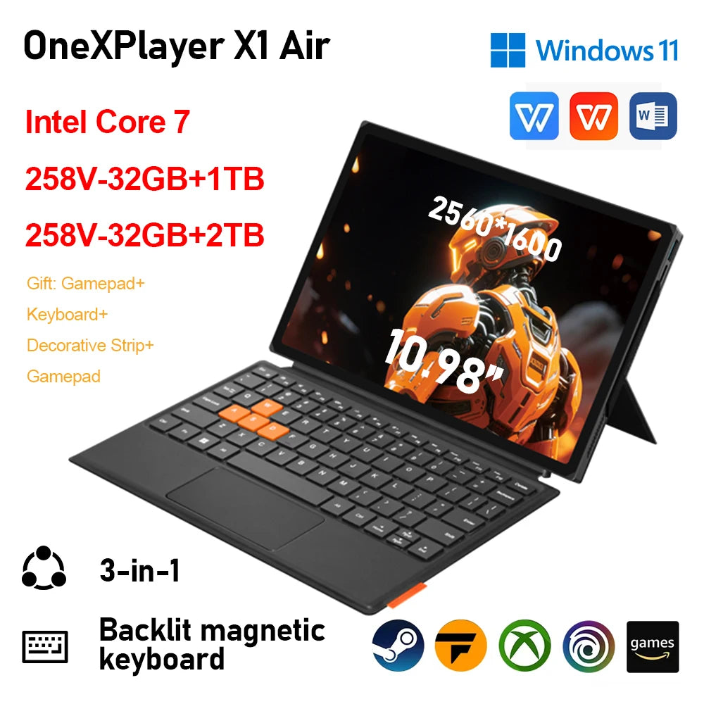 OneXPlayer X1 Air 3-in-1 Gaming Laptop 10.95‘’ Intel Ultra 7 258V 32GB DDR5 1TB/2TB SSD Mini PC Windows 11 Game Handheld Console