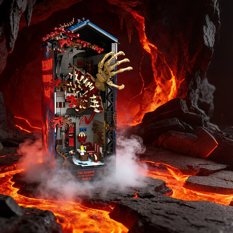 Strangered Story Upside Down Vecna Monster House Book Nook Kit Building Blocks 3D Puzzle Bookshelf LED Bricks Toys For Kids Gift