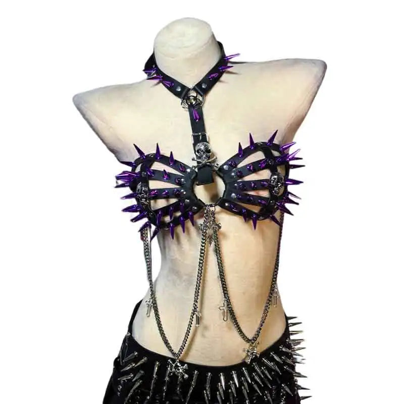 Goth Tops with Spikes Festival Bra Emo Clothing Summer Cyber Y2K T-shirt Punk Mini Rock Clothes Grunge Gothic Tank Rave Outfits