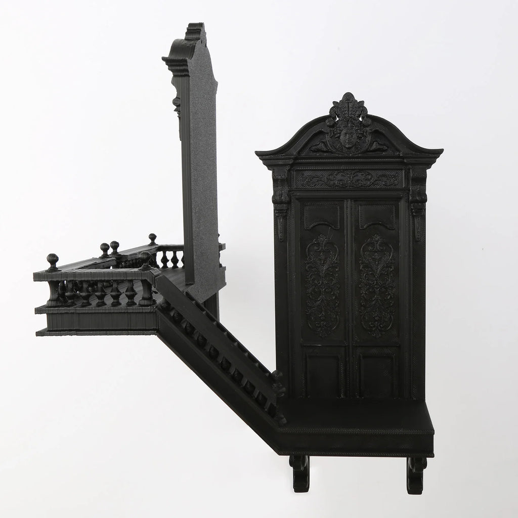 Gothic Staircase Corner Wall Shelf, Black PLA Plastic Victorian Floating Display Rack for Dark Academia Living Room Decor