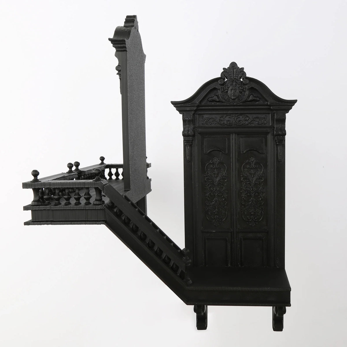 Gothic Staircase Corner Wall Shelf, Black PLA Plastic Victorian Floating Display Rack for Dark Academia Living Room Decor