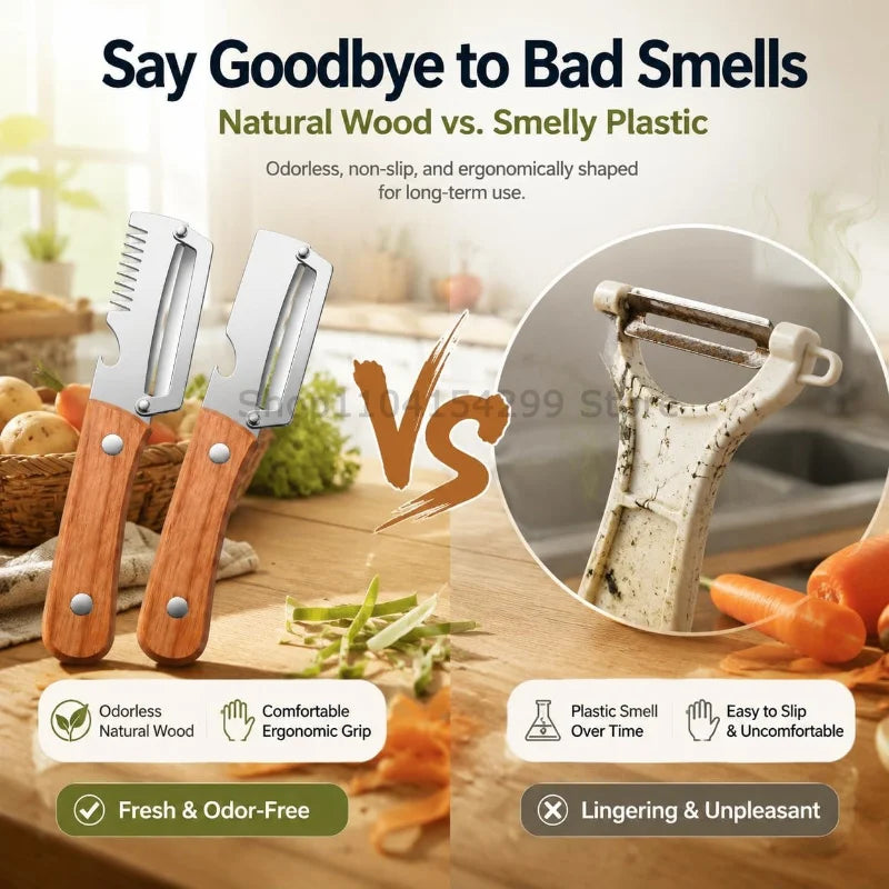 3-in-1 Paring Knife Ergonomic Wood Handle Knife Stainless Steel Vegetable Peeler with Wooden/plastic Handle Fruit Potato Peeler