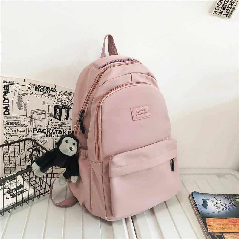Solid Color Backpack Women Multi-pocket College Book Bag Casual Laptop Backpacks Men Schoolbag For Teenage School Bags For Girls