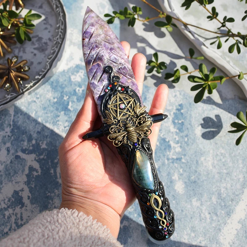 Hand Made Natural Amethyst Semi Precious Healing Stones Crystal Witch Magic Wands Reiki Stick For Home Decoration