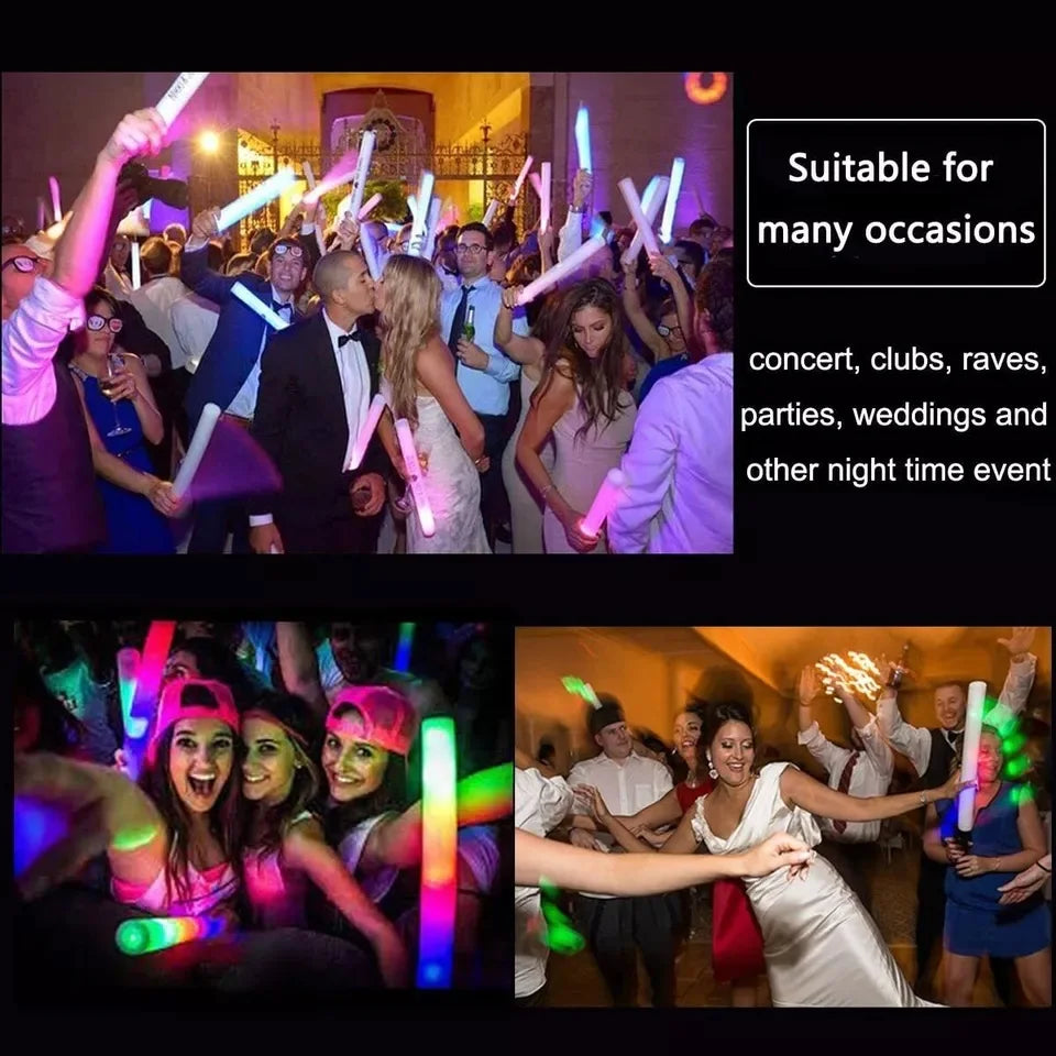 100Pcs LED Glow Sticks Bulk Colorful RGB Glow Foam Stick Cheer Tube Dark Light for Xmas Birthday Wedding Party Supplies