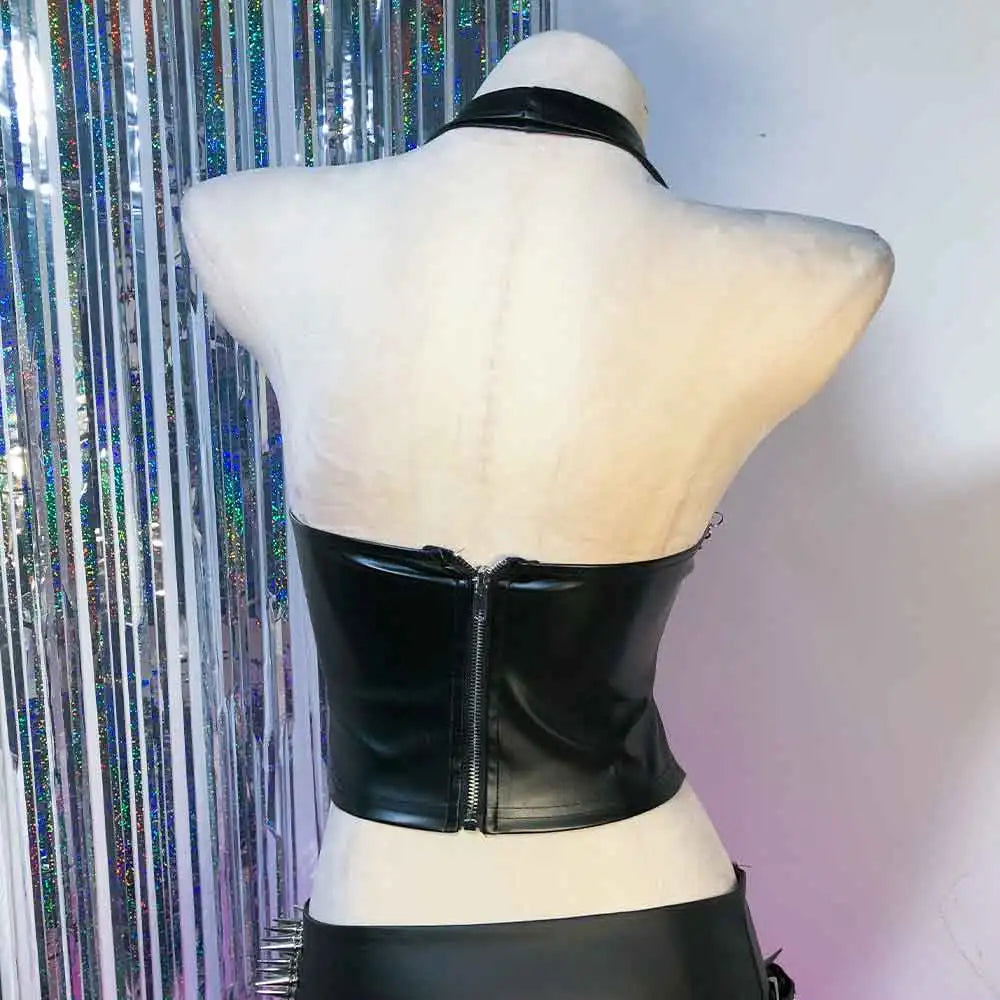 Y2K Cybergoth Gothic Corset Top for Women with Chain Tank Top Emo Clothing Grunge Style Cyber Punk Rock Rave Festival Bra Shirt