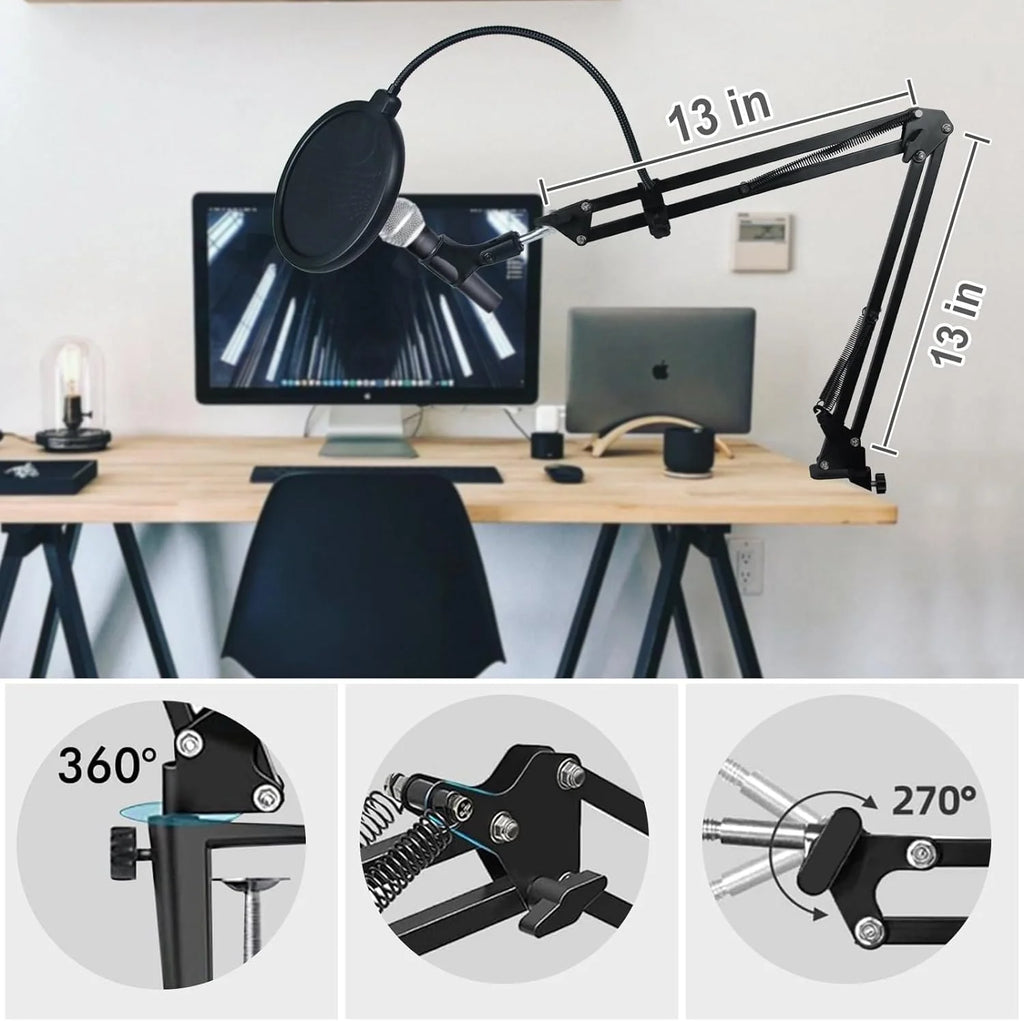 Universal Microphone Stand Kits Microphone Suspension Scissor Boom Arm with Pop Filter for Shure SM7B SM58 AM8 A8 A6V K658 Mic