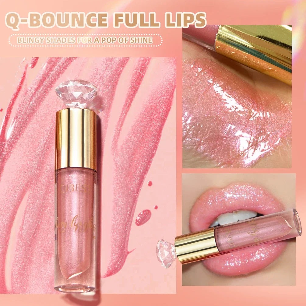 QIBEST 5 Colors Glitter Lip Glaze Long Lasting Lip Gloss Moisturizing Diamond Liquid Lipstick Makeup Shimmer Lipgloss Lip Tint