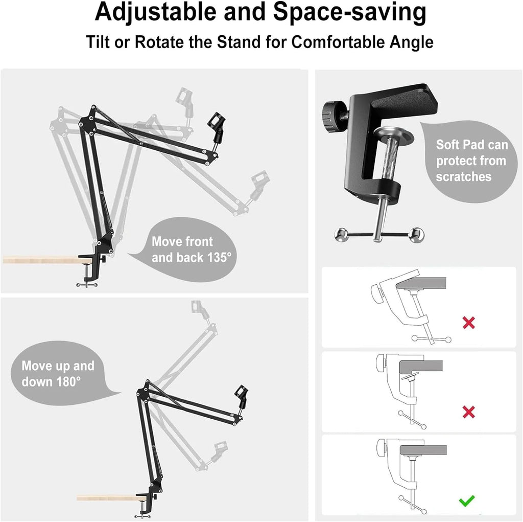 Universal Microphone Stand Kits Microphone Suspension Scissor Boom Arm with Pop Filter for Shure SM7B SM58 AM8 A8 A6V K658 Mic