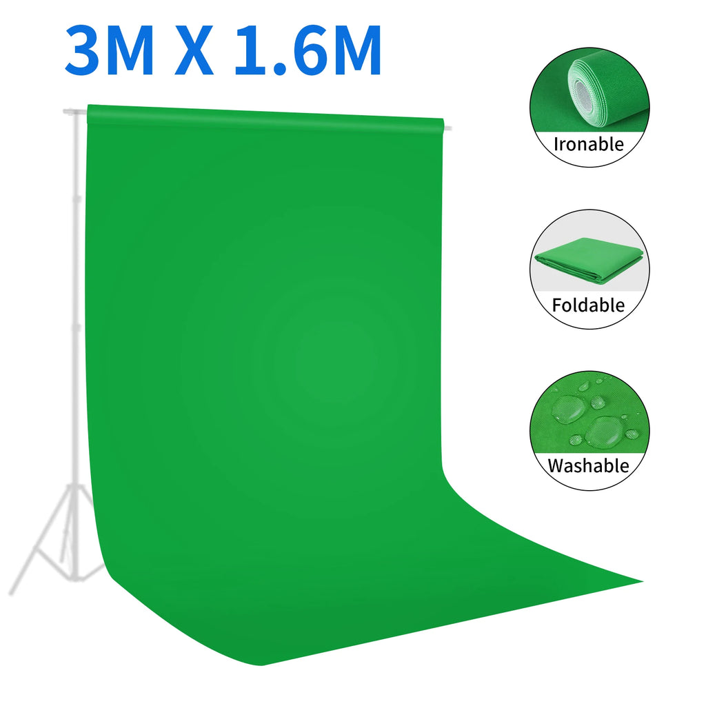 Selens Green Screen Backdrop Chroma key 1.6m x 3m Background for Studio Photo Lighting Green Screen Collapsible Background