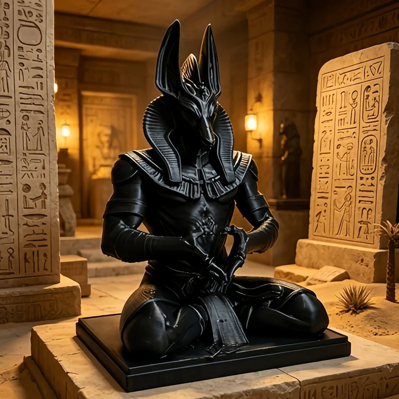 3D‑Printed Heart‑Shaped Anubis Statue, Black Egyptian Jackal God Meditation Ornament, Gothic Home Decor, Holiday Birthday Gift F