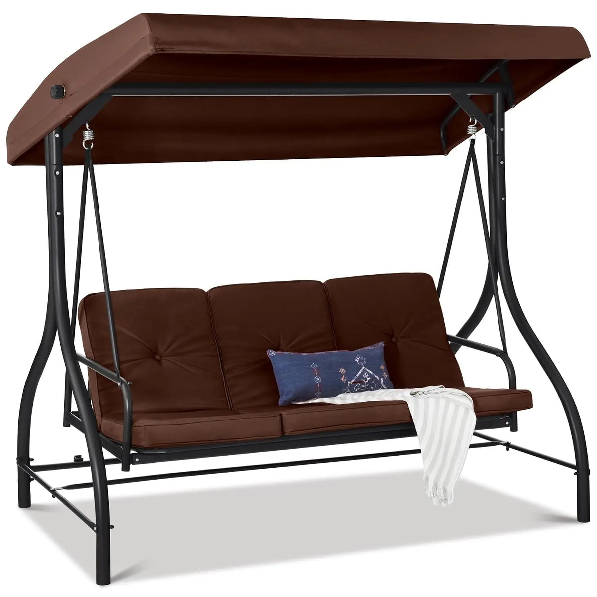 3-Seat Outdoor Large Converting Canopy Swing Glider, Patio Hammock Lounge Chair for Porch, Backyard w/Flatbed,, Customized