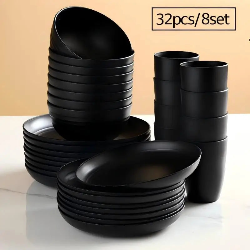 4/16/28/32/56Pcs Reusable Plastic Tableware Set with Plates Bowls Cups Cutlery, Dinnerware Kit for Home Party Camping Restaurant