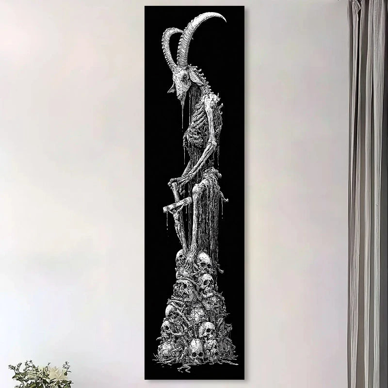 VIKAMA Dark Goat Skeleton Long Tapestry, Gothic-Style Rotting Skeleton Wall Hanging, Hallway Decorative Backdrop