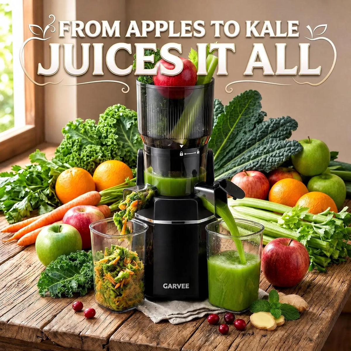 Tacleekii Fruit Juicer Cold Press Juicer Machines Easy Clean for Fruits Greens Home Kitchen Dishwasher-Safe Parts, 5ft Cord Prep Safety Lock