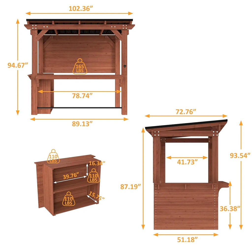 6 x 8.5FT Wood Outdoor Bar Gazebo, Entertainment Bar with TV Mount, Customized