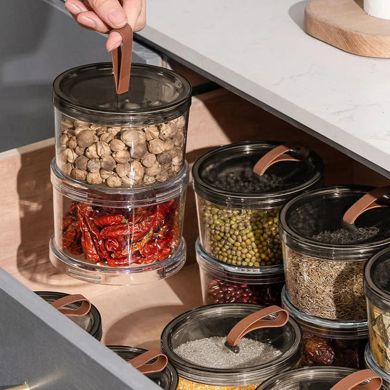 Kitchen 1/2/3 Layers Seasoning Jar Spices Storage Box Clear PP Material Sealed Food Container with Lid Cabinet Organizer