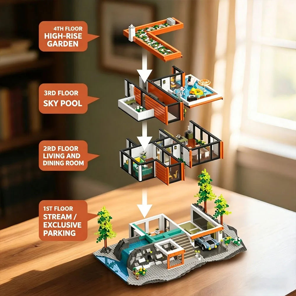 MOC 3060pcs Modern Holiday Villa House Building Blocks Street View Architecture Modular Model Kit Assembly Toys Halloween Gifts