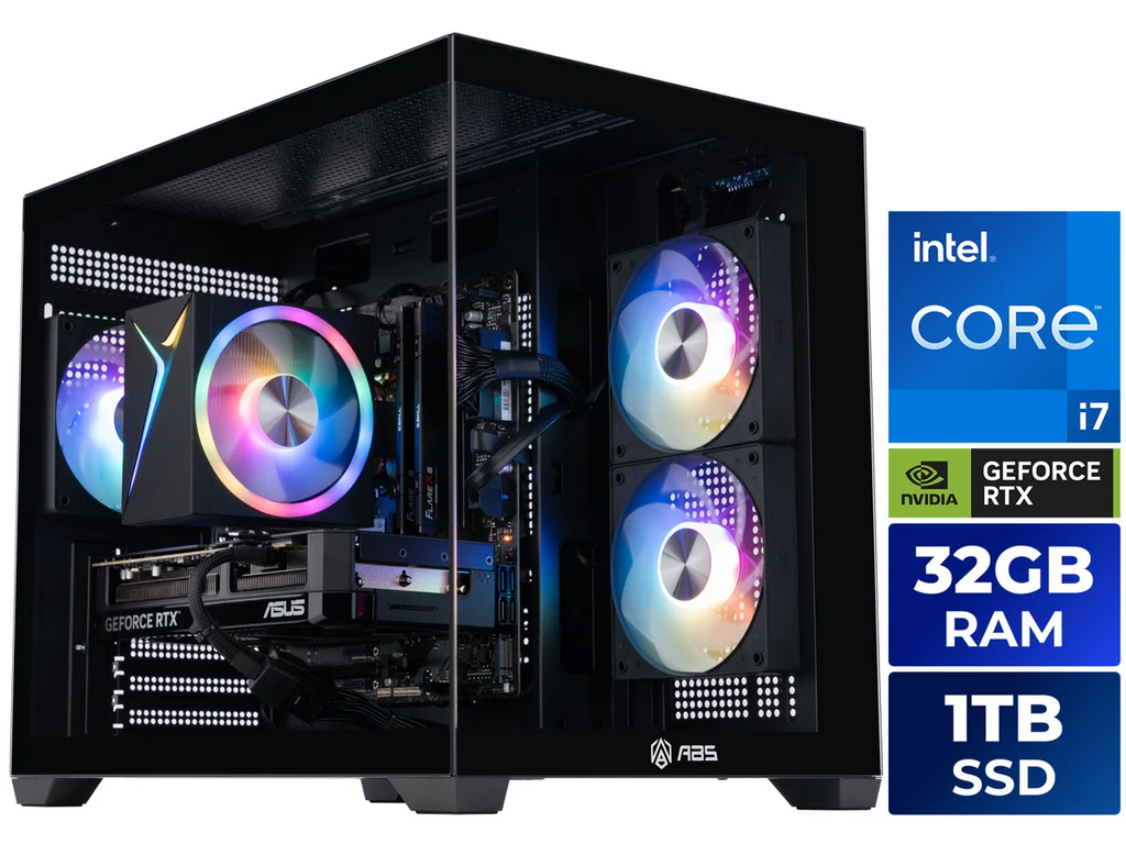 ABS Flux II Aqua Prebuilt Gaming PC - Windows 11 - Intel Core i7-14700F - GeForce RTX 5070 12GB - DLSS 4 - 32GB DDR5 - 1TB NVMe SSD