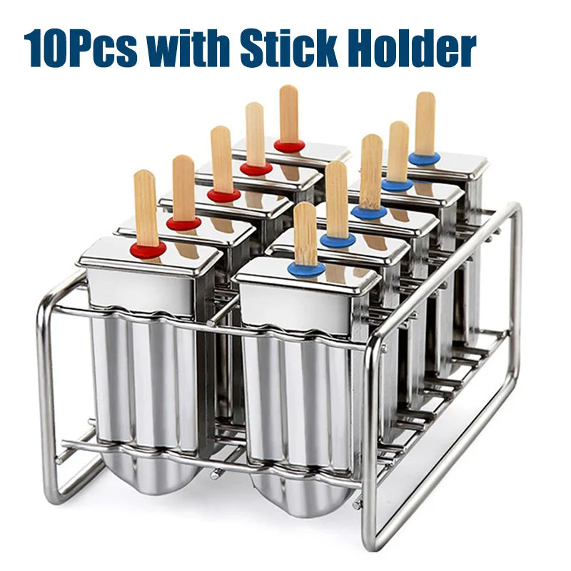 Stainless Steel Popsicle Mold Rack Ice Lolly Mold Frozen Lolly Popsicle Maker Homemade Ice Cream Mold with Popsicle Holder