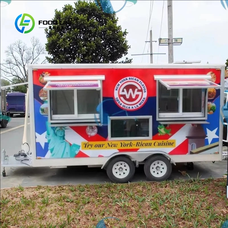 Customized Fully Equipped Ice Cream Food Truck Mobile Square Trailer with Full Kitchen for Hotdogs Candy Taco Pizza