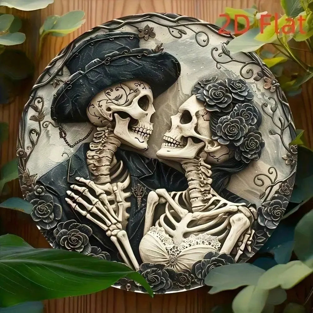 Gothic Skull Wall Decor Skeleton Art Plaque Dia de los Muertos Sign Unique Gift
