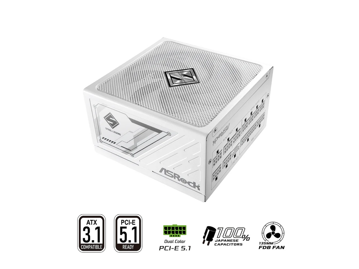 ASRock SL-850GW Gold 850W Full Modular Power Supply ASRock AIO PRO White 360 ARGB 27mm radiator, ARGB waterblock, ARGB Hub-lighting fan, white version