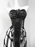 Original Heavy Industry Handmade Pure Black Goth Dark Strap Drawstring Corset Bird Cage Affordable Corset Top For Women