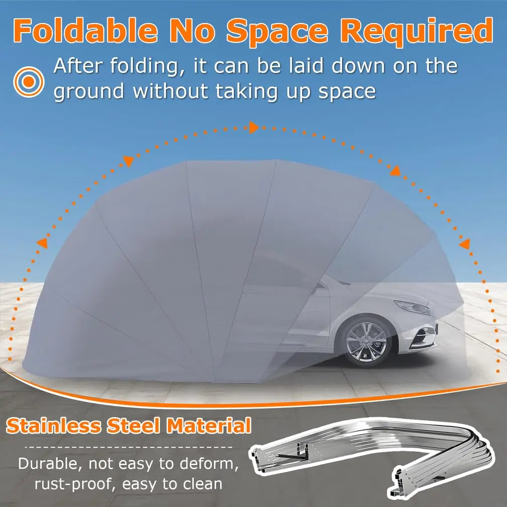 Retractable Garage, Semi-Automatic Folding Carport, Windproof and Snow-Proof Retractable Garage Shelter, Galvanized, Customized