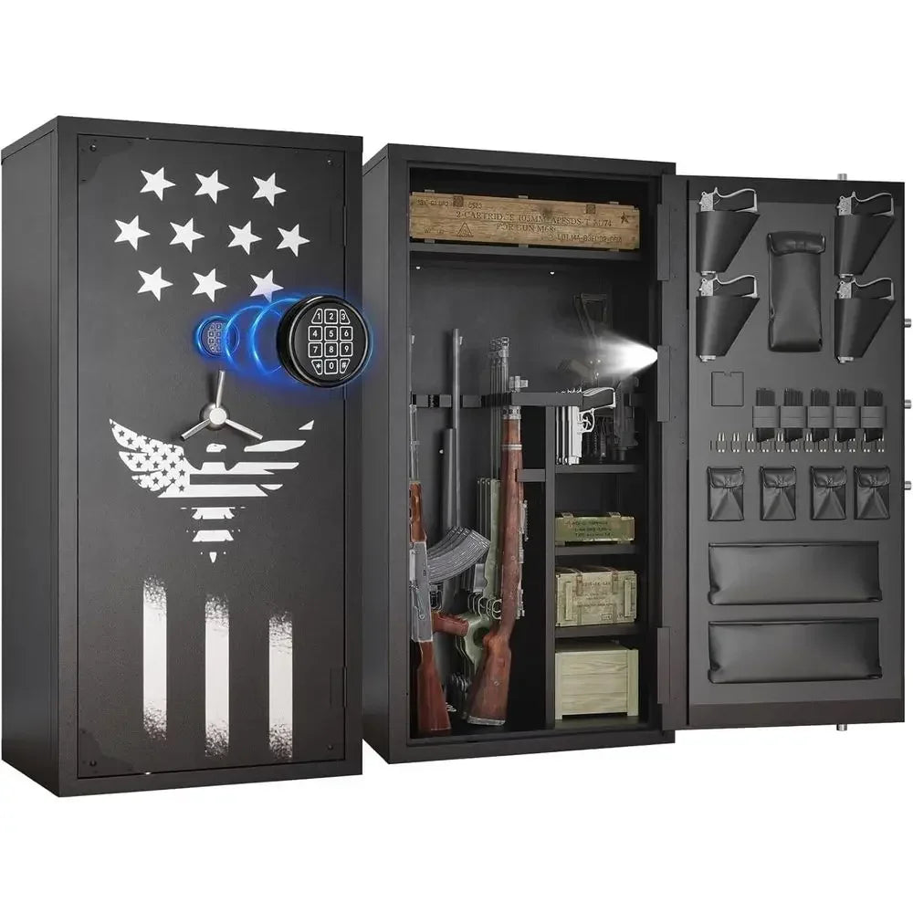 30-40 Capacity Gun Safe with Removable Shelves, Silent Operation, LED Lighting, and Key Lock