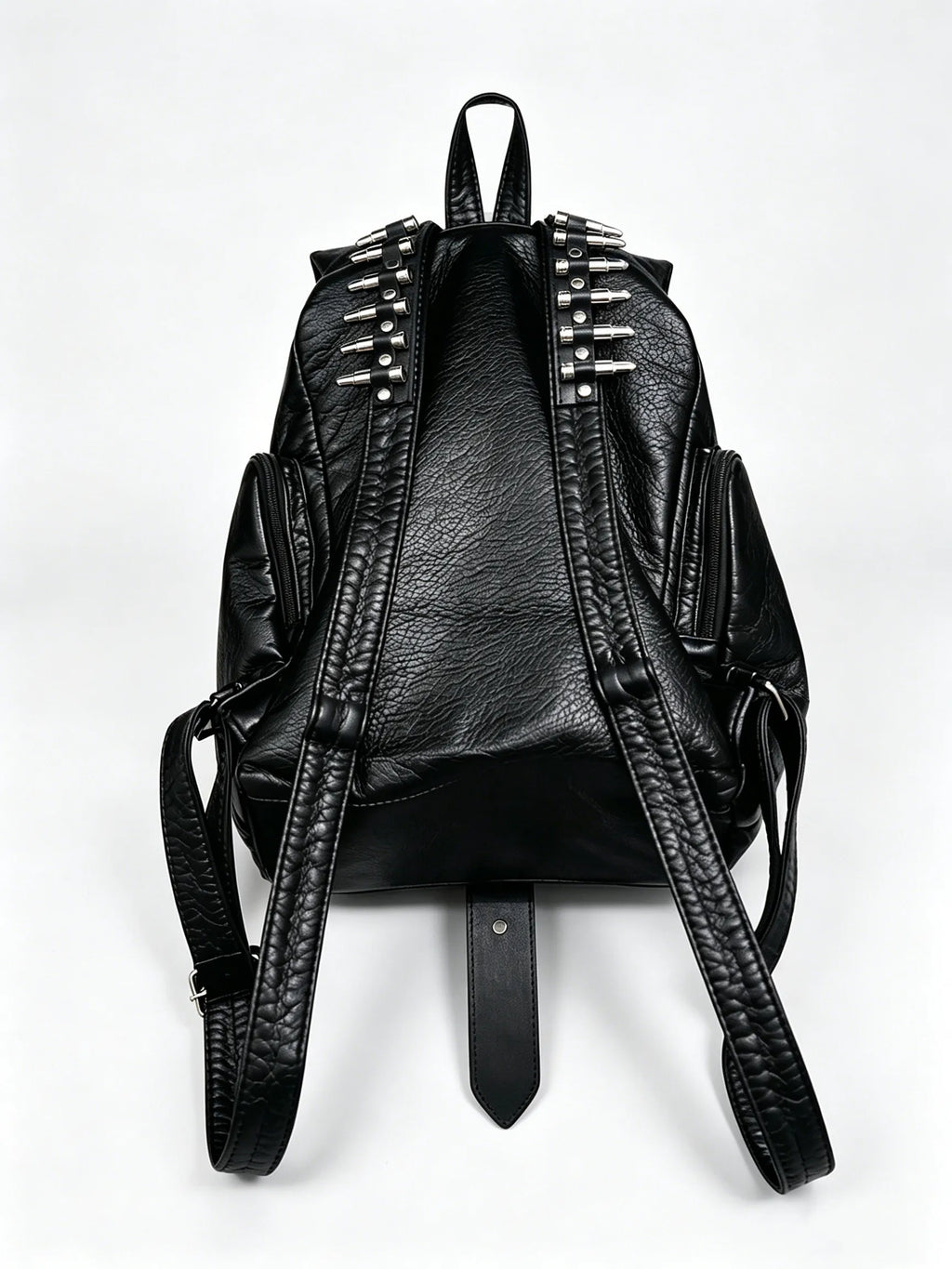 Original Design Rivet Bullet Decorative Backpack Punk Backpack Fashion Black Leather Backpacks