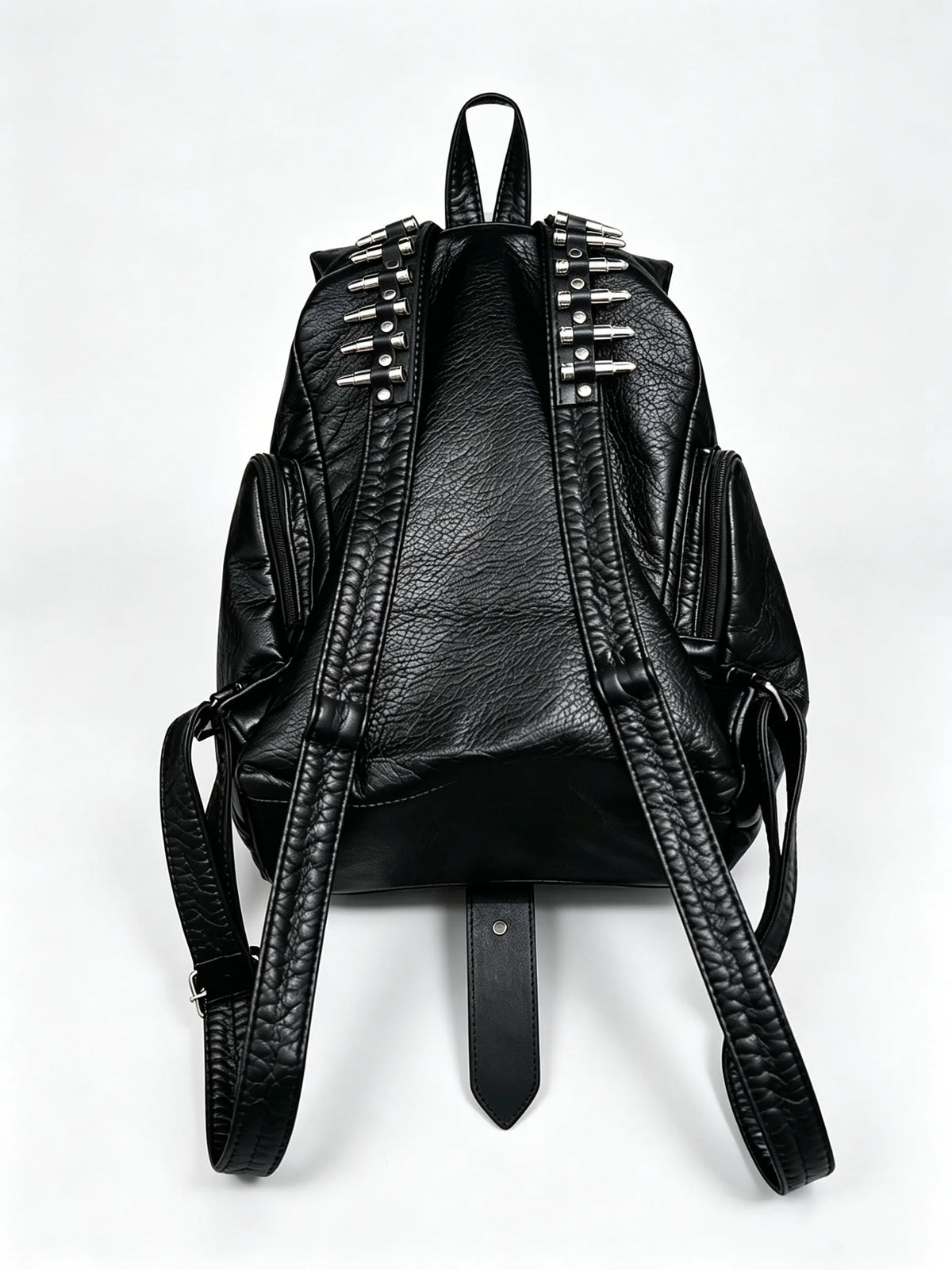 Original Design Rivet Bullet Decorative Backpack Punk Backpack Fashion Black Leather Backpacks