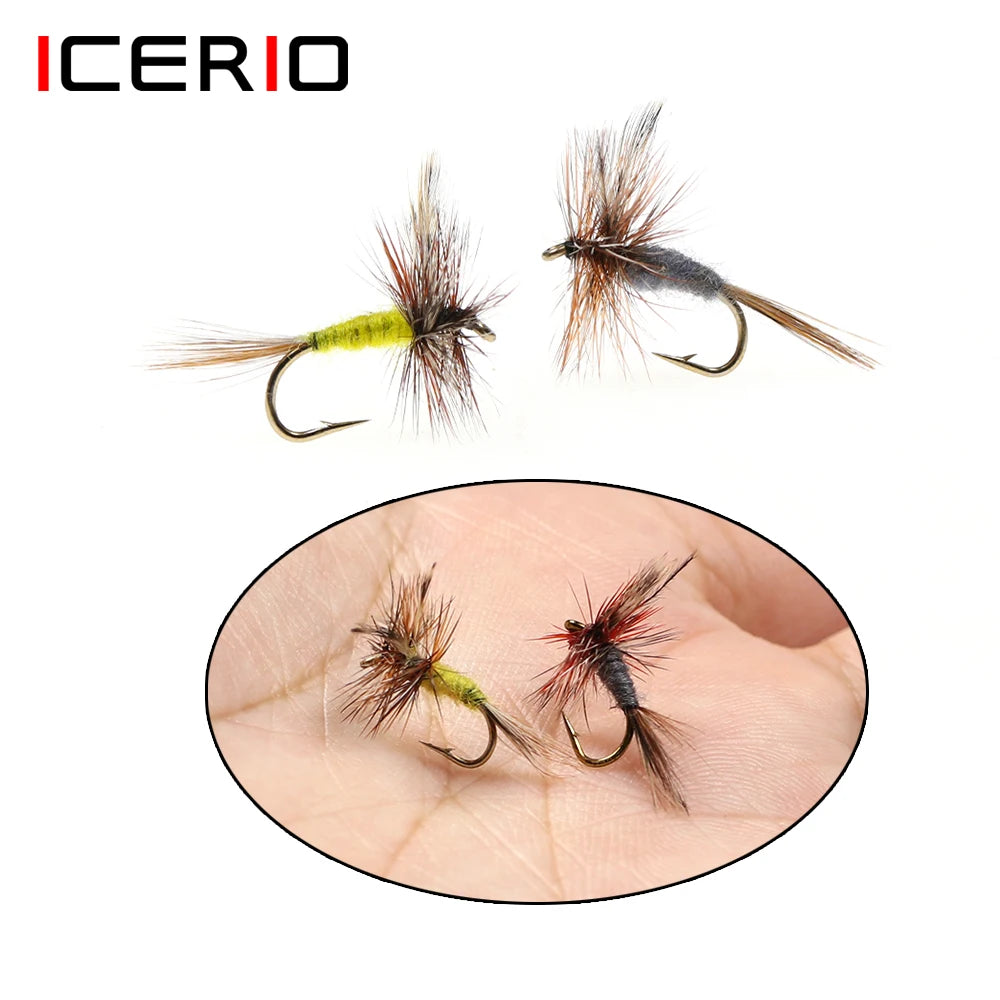 ICERIO  6pcs #10 - #18 Yellow / Grey Adams Dry Flies Caddis Midge Adult Mayfly Trout Fishing Lure Bait